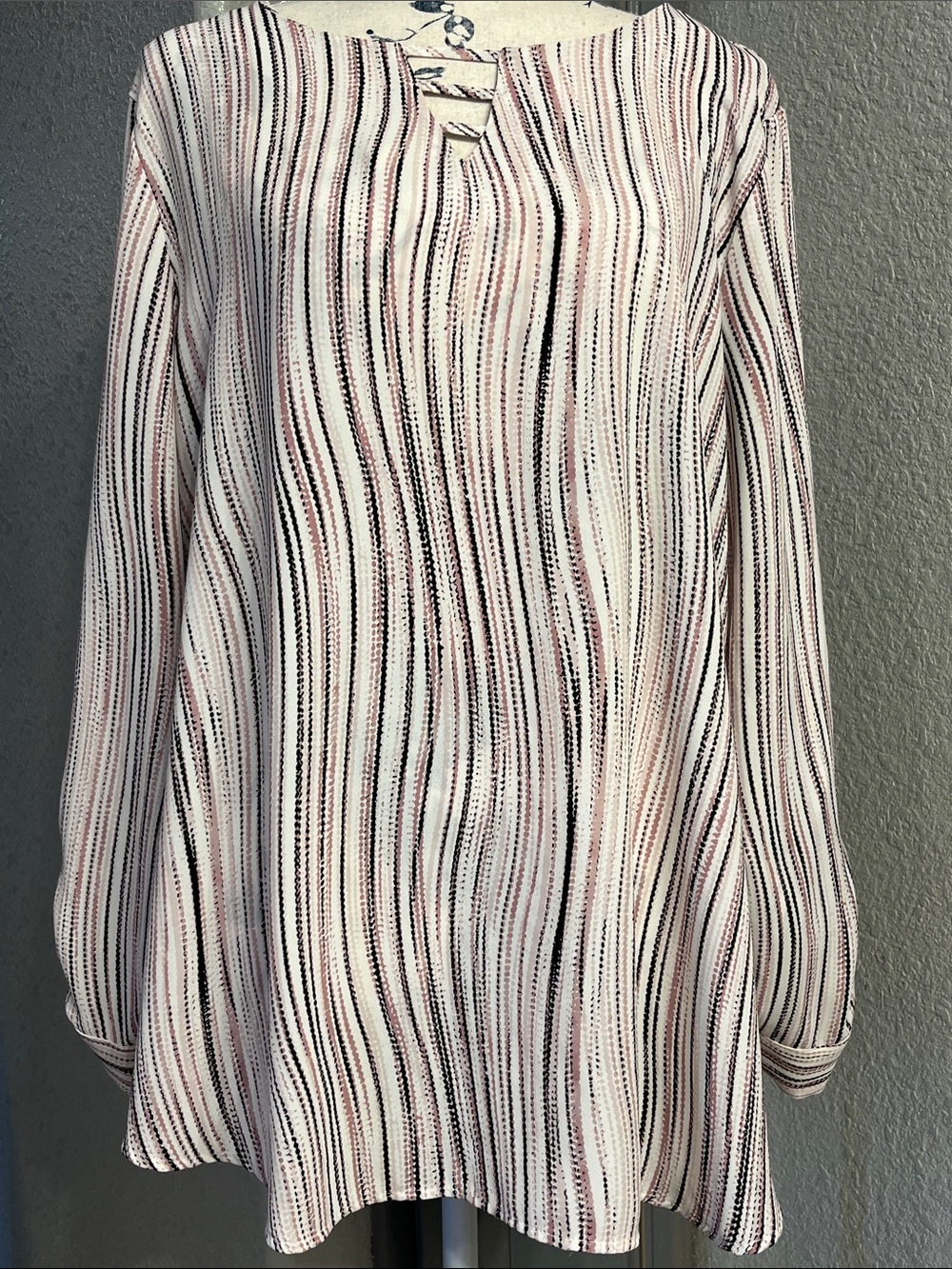 Apt. 9 Cream, Black & Pink Vertical-Stripe Long-Sleeve Tunic